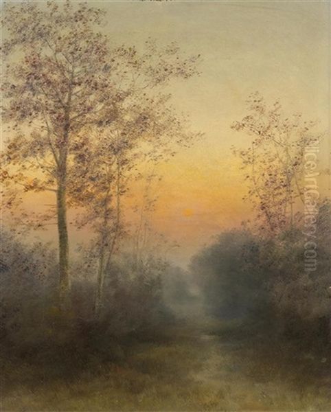 Olstudie: Sonnenuntergang In Einer Waldlichtung - view 1