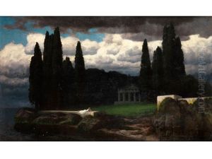 Tempel Im Zypressenhain Am Meer by Traugott Hermann Ruedisuehli