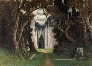 Waldlandschaft Mit Einem Weg Zu Einer Hohle Waldlandschaft Mit Einem Weg Zu Einer Hohle