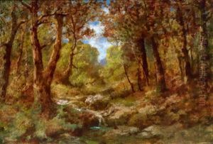 Herbstliches Waldinterieur by Traugott Hermann Ruedisuehli