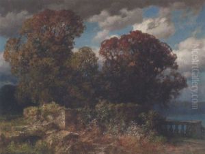 Herbstliche Baumgruppe Am Seeufer by Traugott Hermann Ruedisuehli
