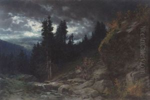 Felsige Landschaft Mit Bachlauf Nach Dem Gewitter by Traugott Hermann Ruedisuehli