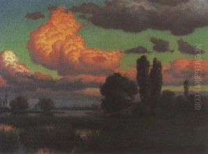 Flusslandschaft In Der Abenddammerung by Traugott Hermann Ruedisuehli