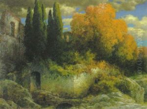Sudliche Landschaft Im Herbst by Traugott Hermann Ruedisuehli