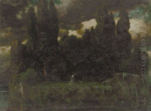 Toteninsel Ved Nat. Parti Fra Bugten Ud For Perast, Jugoslavien by Traugott Hermann Ruedisuehli