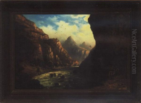 Waterfall At Sunset With Cliffside Church - view 1