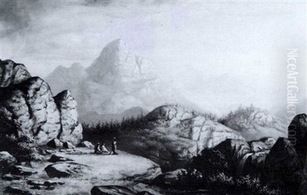 Indian Encounter In A Scenic Landscape With Waterfall - view 1