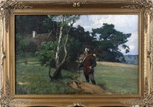 Landsknecht In Landschaft Vor Einem Gehoft by Johannes Rudolphi