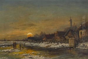 Winterliche Dorflandschaft Im Abendlicht