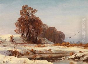 Winterliche Landschaft Vor Munchen, Im Hintergrund Die Stadtsilhouette