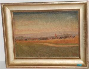 Sommerliche Landschaft Mit Blick Auf Die Dacher Eines Dorfes by Ernst Georg Rueegg