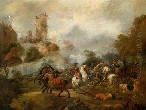 Ein Reitergefecht Zur Zeit Des Dreisigjahrigen Krieges Unterhalb Einer Belagerten Burg by Rugendas, Georg Philipp I