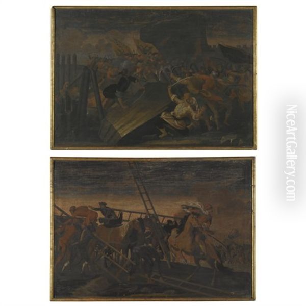 Battles Scenes Between Christians And Turks At The Raising Of A Siege (pair) - view 1