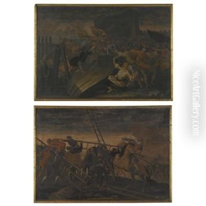 Battles Scenes Between Christians And Turks At The Raising Of A Siege (pair) by Rugendas, Georg Philipp I