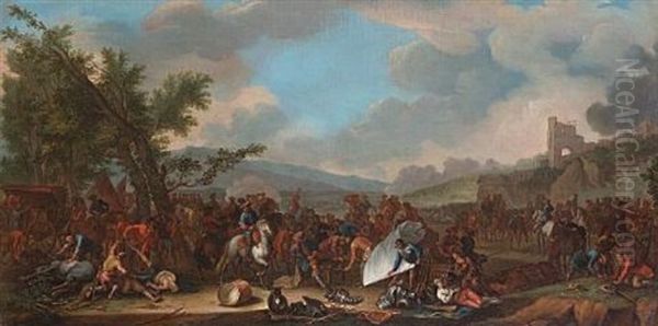 A Military Encampment With A View To A Battlefield Beyond (+ A Battle Between Christians And Turks; Pair) - view 1