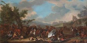 A Military Encampment With A View To A Battlefield Beyond (+ A Battle Between Christians And Turks; Pair)