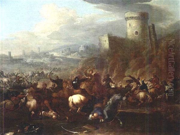 A Cavalry Battle Scene Between Turkish And Christian Troops, With A View Of A Town Beyond - view 1