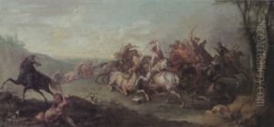 Reitergefecht In Einer Weiten Landschaft by Rugendas, Georg Philipp I