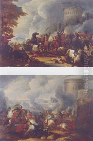 Cavalrymen Besieging A Fortified Town In A Landscape - view 1