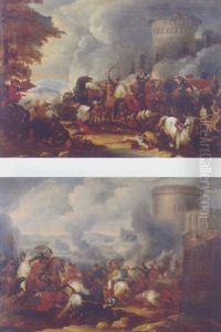 Cavalrymen Besieging A Fortified Town In A Landscape