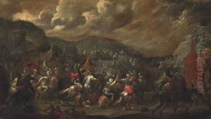 A Cavalry Skirmish by Georg Philipp Rugendas the Younger
