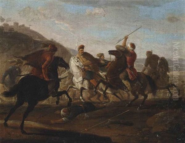 A Cavalry Skirmish Between Christians And Turks (+ A Cavalry Skirmish; Pair) - view 1