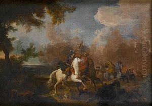 A Cavalry Skirmish by Georg Philipp Rugendas the Younger