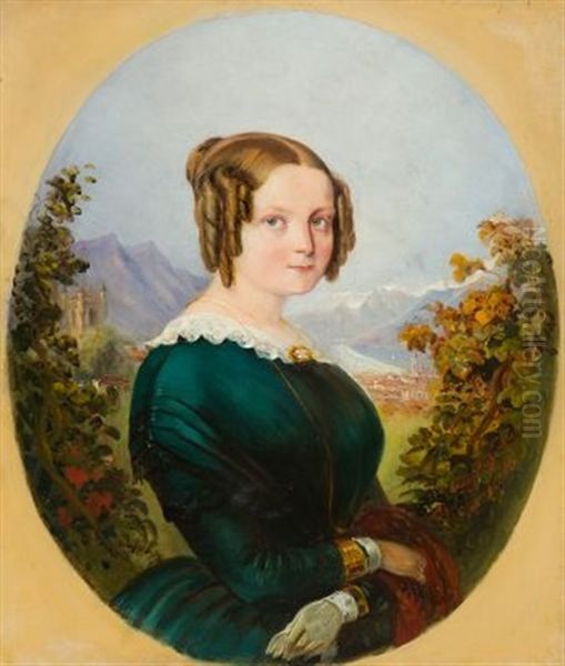 Louise Sophie Rugendas, Geboren Dubois, Vor Dem Landschaftspanorama Ihrer Schweizer Heimat - view 1