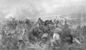 Reiterschlacht Mit Feldherrn, Von Orientalen Bedrangt