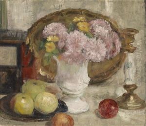 Stillleben Mit Blumen Und Apfeln