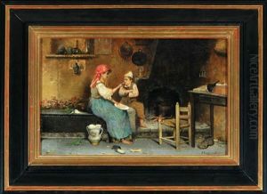 Bauerliche Stube Mit Mutter Und Kind