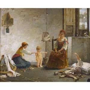 Interieur Mit Kindern Und Frau An Der Haspel
