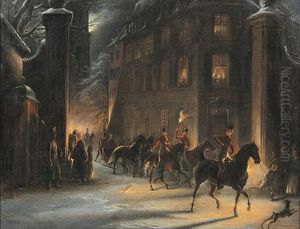 Nachtliche Schlittenfahrt Bei Fackelschein by Ludwig Sigismund Ruhl