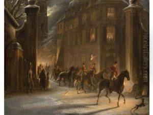 Nachtliche Schlittenfahrt Bei Fackelschein by Ludwig Sigismund Ruhl