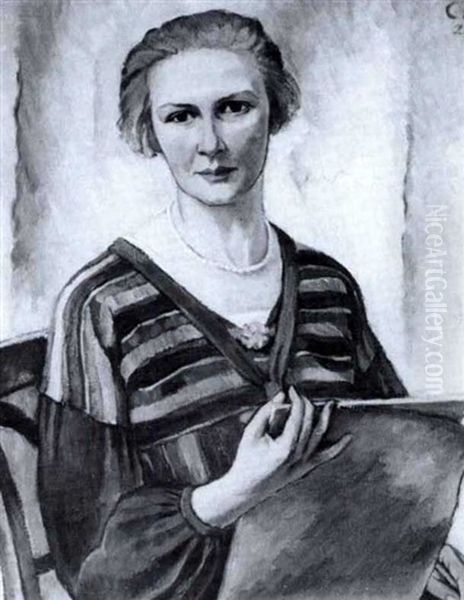 Selbstportrait Der 43-jahrigne Kunstlerin Sitzend Mit Zeichenblock - view 1