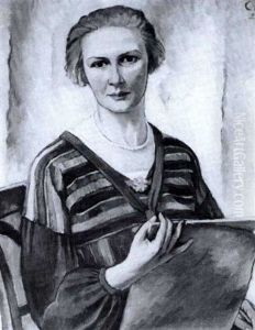 Selbstportrait Der 43-jahrigne Kunstlerin Sitzend           Mit Zeichenblock