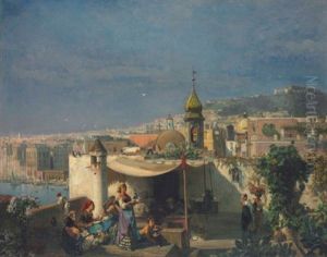 Family On A Terrace, Naples by Jules Ruinart De Brinant