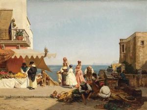 Markttag Am Golf Von Neapel by Jules Ruinart De Brinant