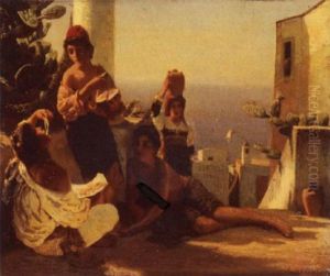 Jeunes Italiens Sur Une Terrasse by Jules Ruinart De Brinant