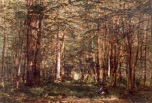 A Figure Resting In A Woodland Glade by Jules Ruinart De Brinant