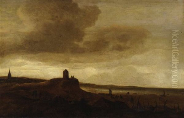 A Coastal Inlet With Travellers On A Track And Other Figures In The Foreground - view 1