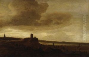 A Coastal Inlet With Travellers On A Track And Other Figures In The Foreground by Isaak van Ruisdael