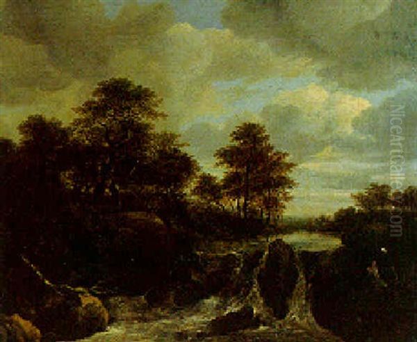 A Torrent In A Wooded River Landscape - view 1