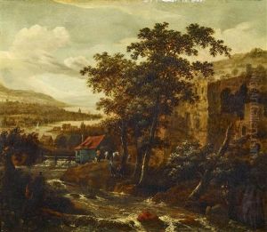 Flusslandschaft Mit Burg Und Gehoft