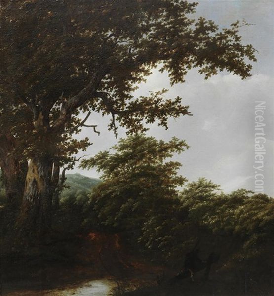 A Wooded River Landscape With A Traveller On The Path - view 1