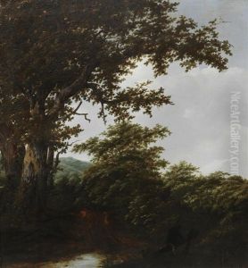 A Wooded River Landscape With A Traveller On The Path by Jacob Van Ruisdael