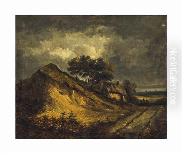 Dune Landscape With Cottage And Figures Walking Along A Path - view 1