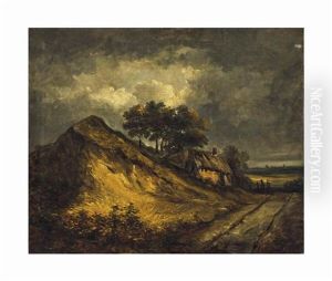 Dune Landscape With Cottage And Figures Walking Along A Path by Jacob Van Ruisdael