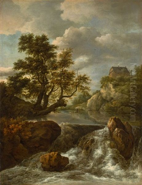 Waterfall With A Half-timbered House On A Rocky Outcrop - view 1