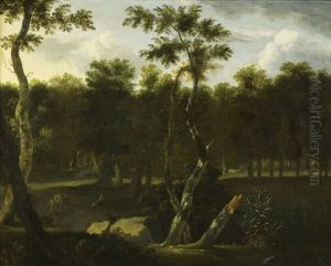 Paysage De Sous-bois Anime De Chasseurs Et De Voyageurs by Jacob Van Ruisdael